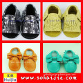 Free sample wholesale sweet color bow and tassels sandals cow leather toddler shoes girls